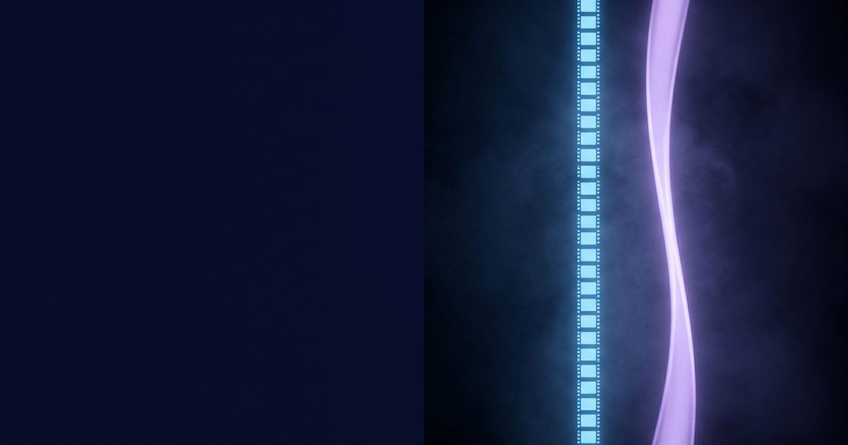 A film strip of frames beside one continuous ribbon of light